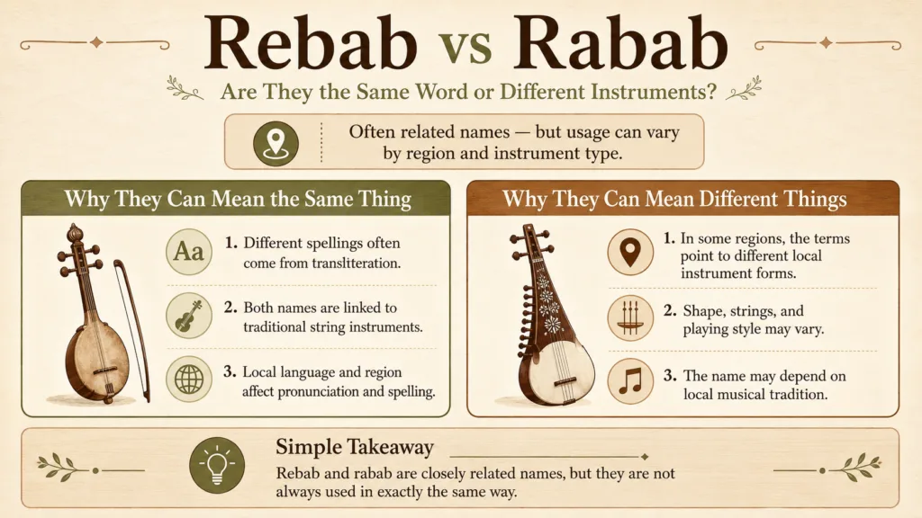 Rebab vs rabab: a comparison of traditional string instruments, highlighting their unique features and cultural significance in Middle Eastern music.