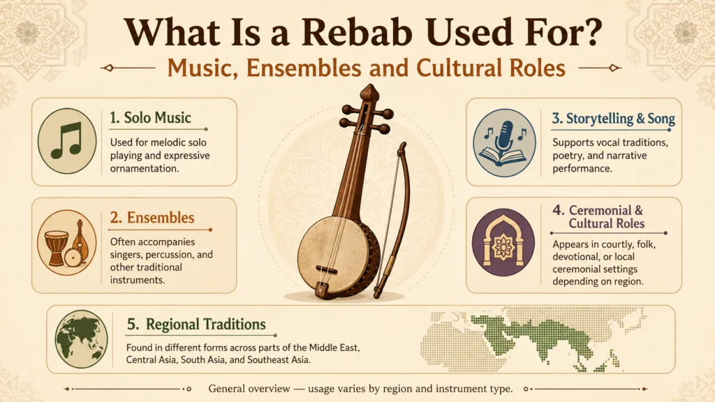 A traditional rebab instrument used in Middle Eastern music and cultural performances to bring spiritual and melodic harmony.