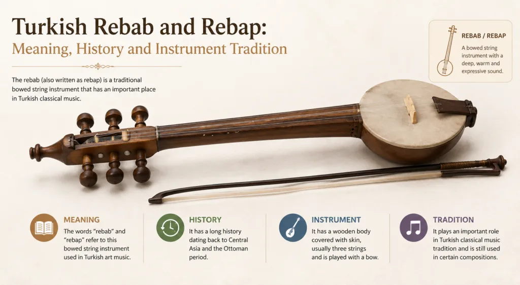 Turkish rebab and rebap, traditional string instruments central to Turkish music, showcasing their rich history and cultural significance.