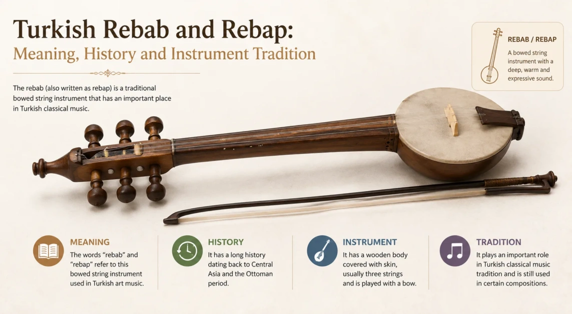 Turkish rebab and rebap, traditional string instruments central to Turkish music, showcasing their rich history and cultural significance.