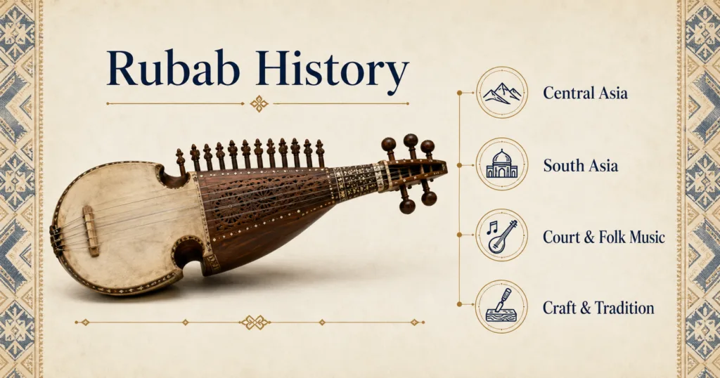 Rubab history showcases its rich role in Central and South Asian music traditions, emphasizing the instrument's cultural significance and unique craftsmanship.