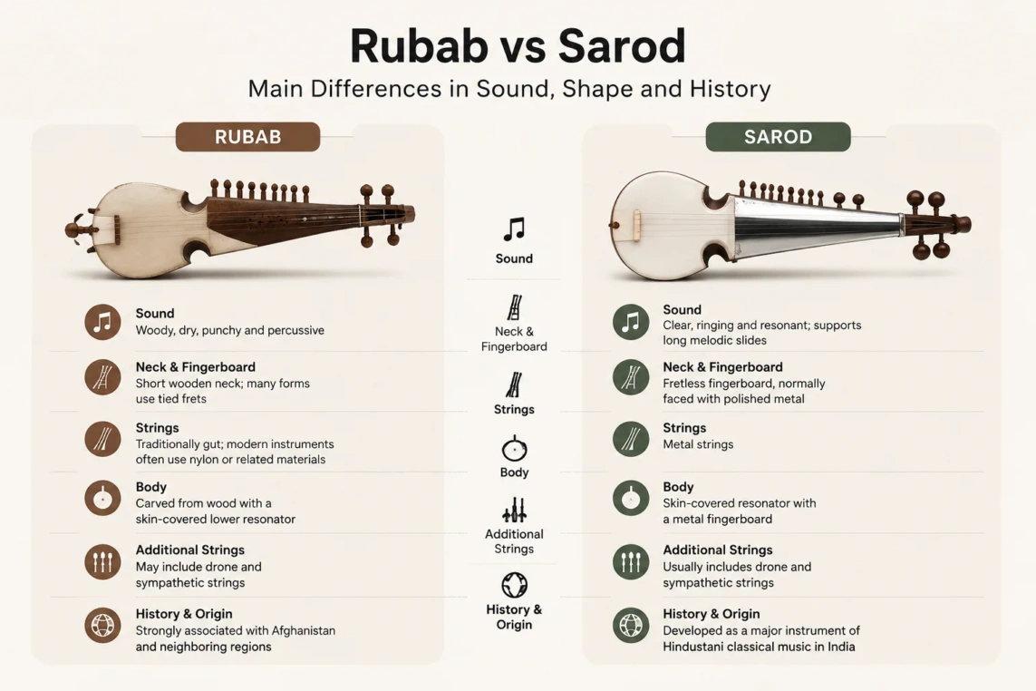 Rubab vs Sarod: Compare unique sound qualities, traditional shapes, and historical backgrounds of these popular string instruments.